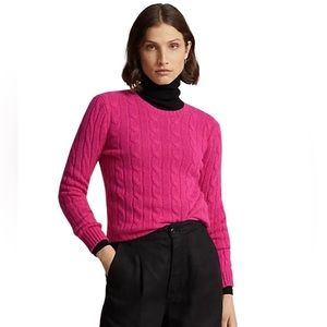 Ralph Lauren Polo Pink Cable Knit Crewneck Pullover Sweater Size M Medium